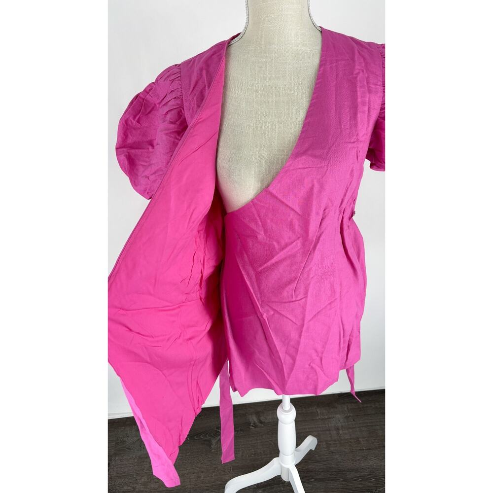 Charlie Holiday Womens Margaux Wrap Dress Short Puff Sleeve Size XS Magenta NWT - Picture 10 of 16